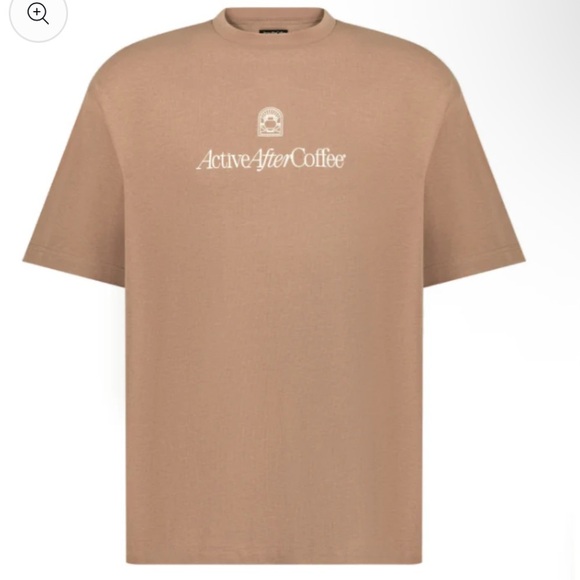 NWT Active After Coffee Crew T-Shirt Tan Unisex Size Small 100% Cotton oversized - Picture 1 of 12